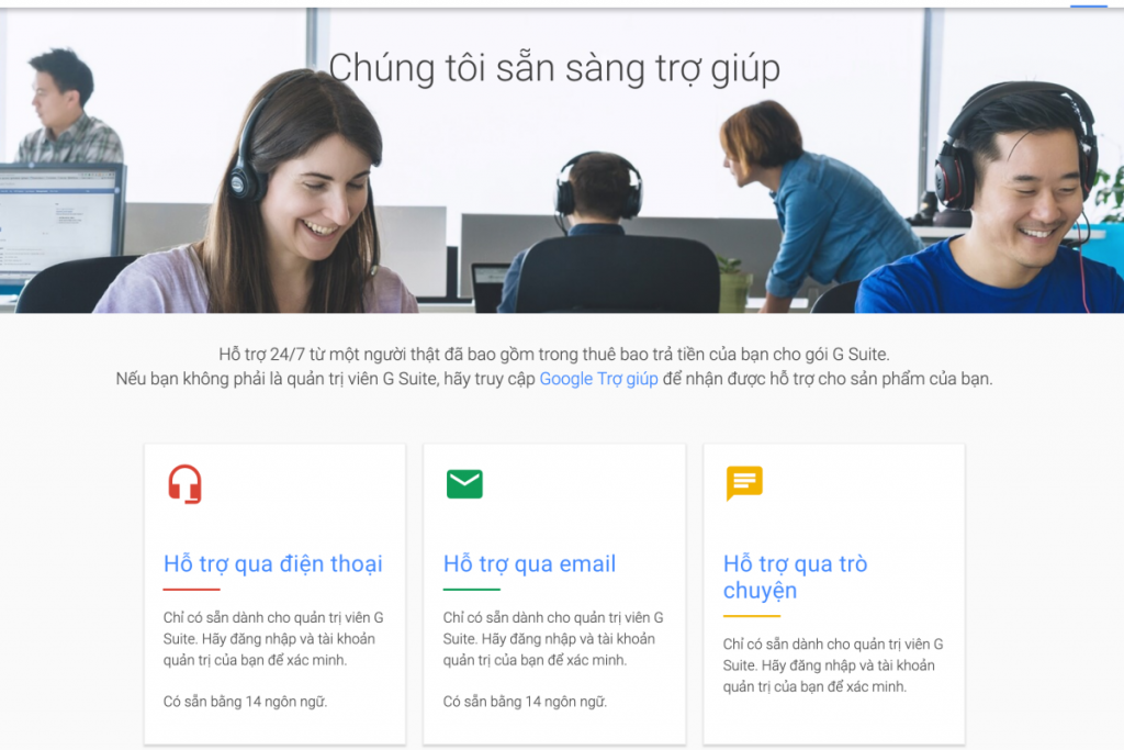 G Suite Support: Liên hệ đội ngũ hỗ trợ G Suite 24/7