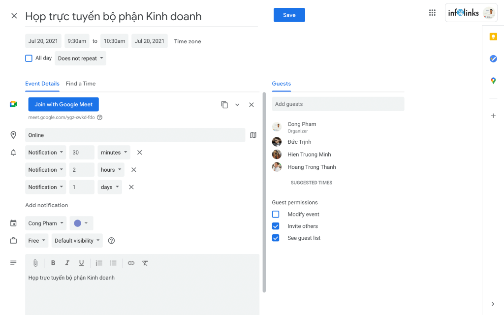 Google Workspace with Infolinks Cloud