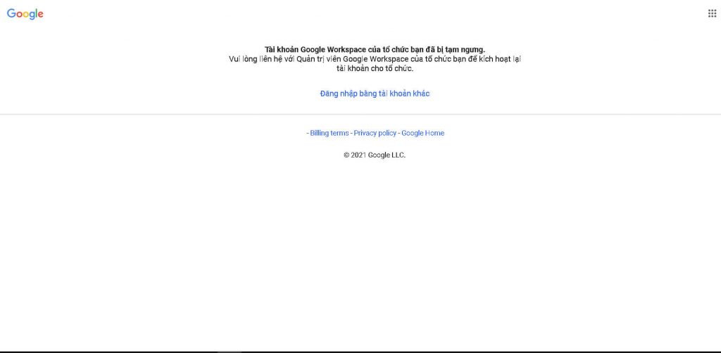 Tài khoản Google Workspace bị khoá