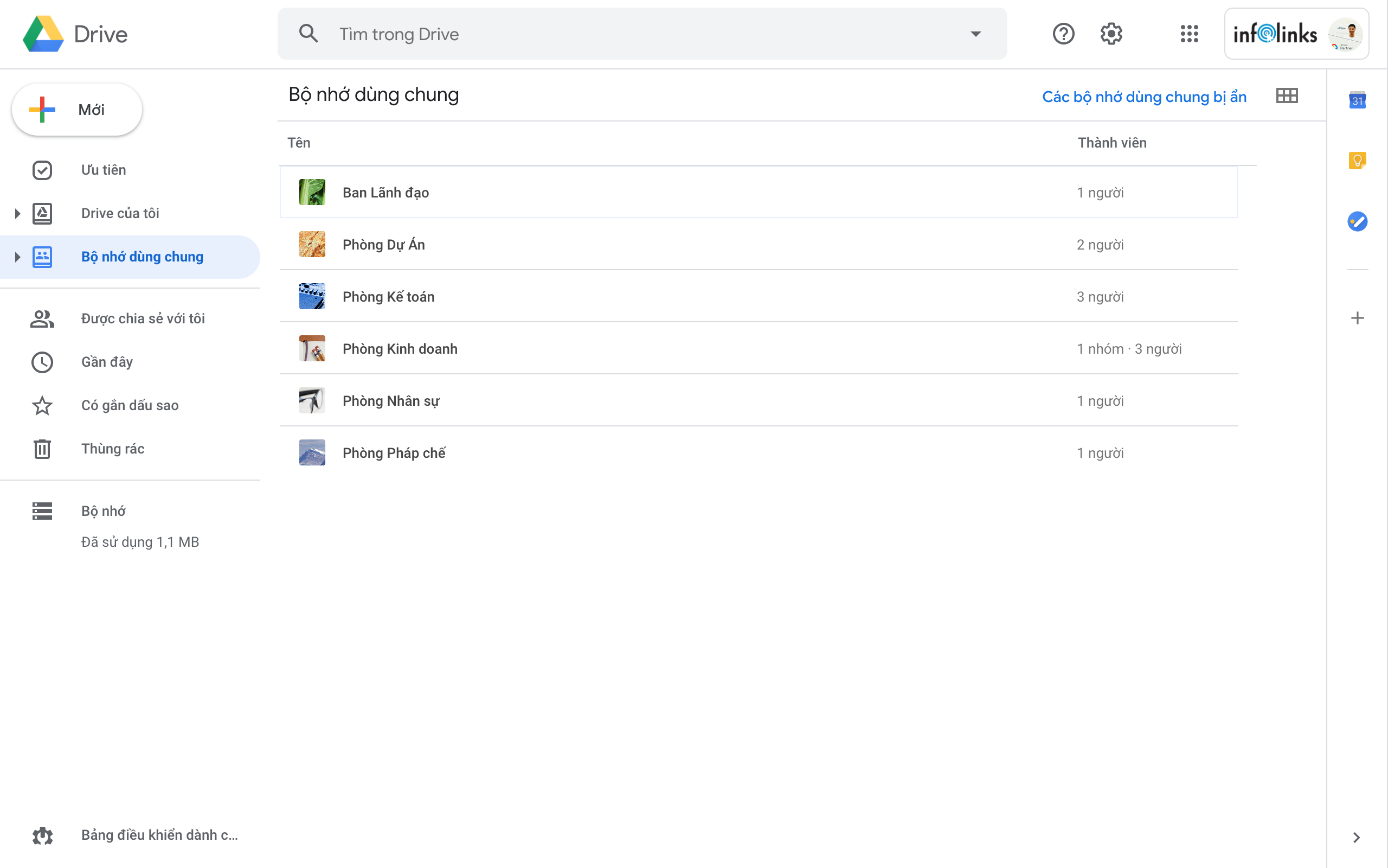 Tính năng Bộ nhớ dùng chung (Shared Drive)