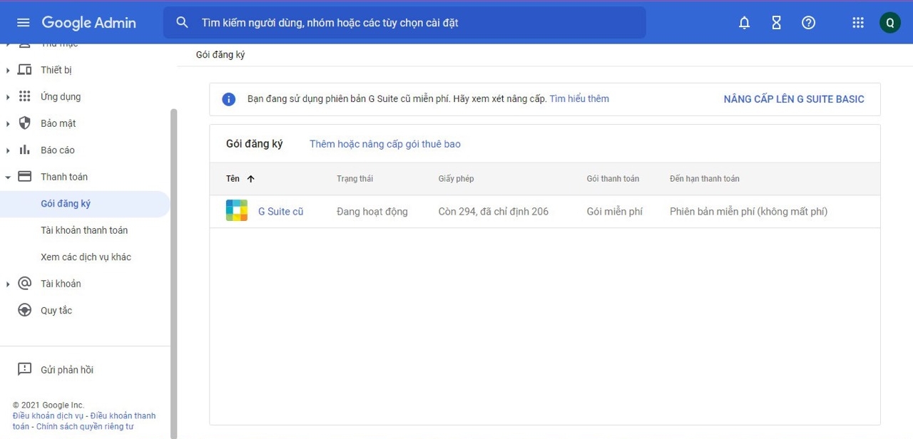 Tài khoản G Suite cũ (G Suite legacy)