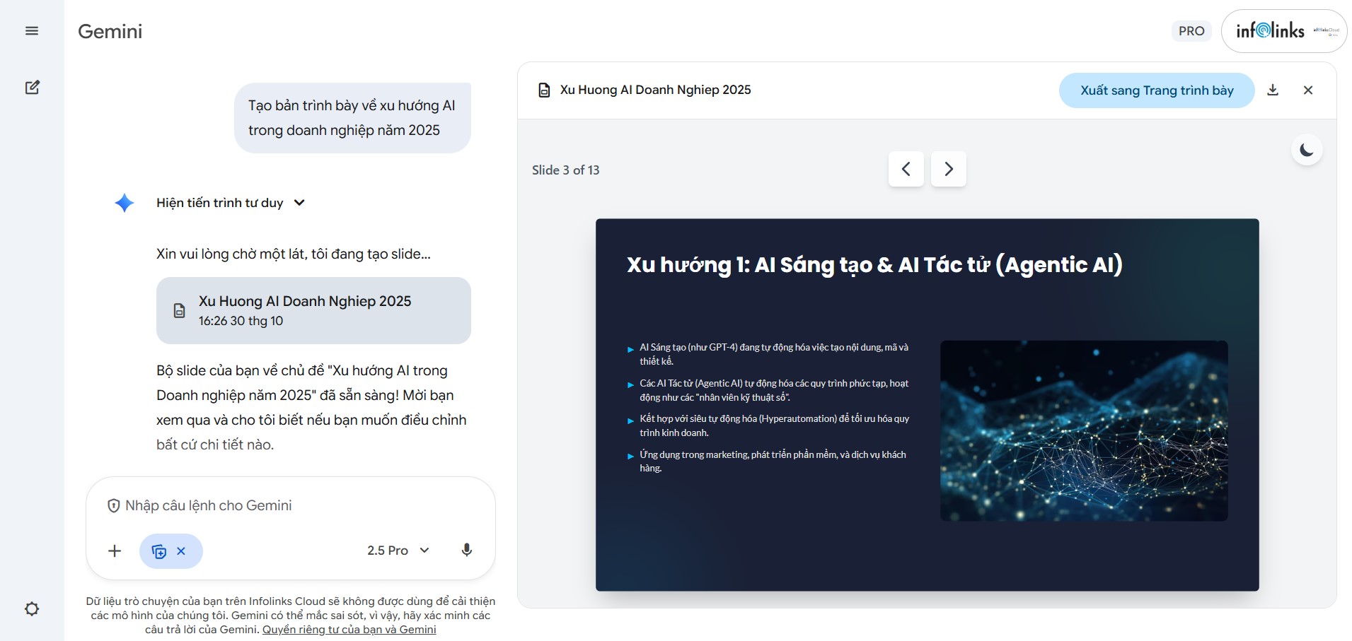 Cách tạo Slide trên Gemini